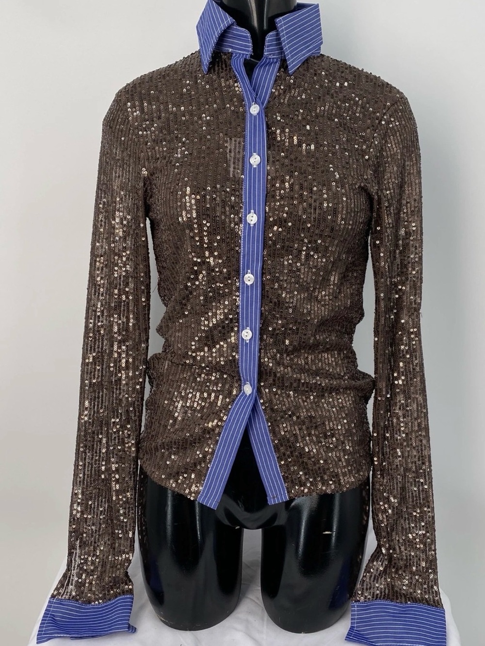 Hand Over Charles ex boy friend Blouse Brown Sequin Button-Up size L